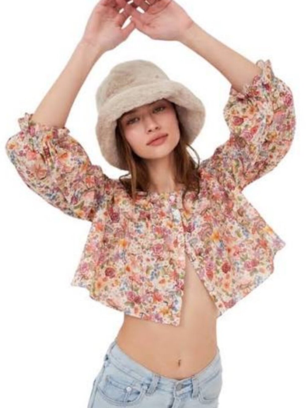 For Love & Lemons Theodora Floral Button Front Crop Top Sz. M NWT
